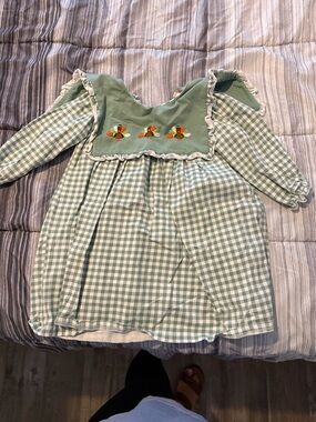 Green Gingham Ruffle-Trim Girls' Formal Dress